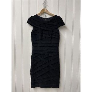 Tadashi Shoji Black‎ Crisscross Sheath Dress Size Medium Cocktail LBD stretchy